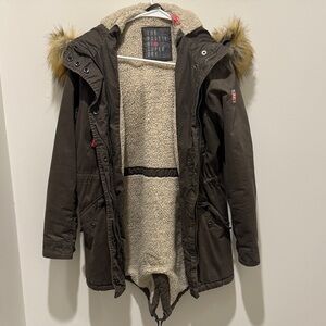 Superdry Dark Brown Jacket with Cream Lining